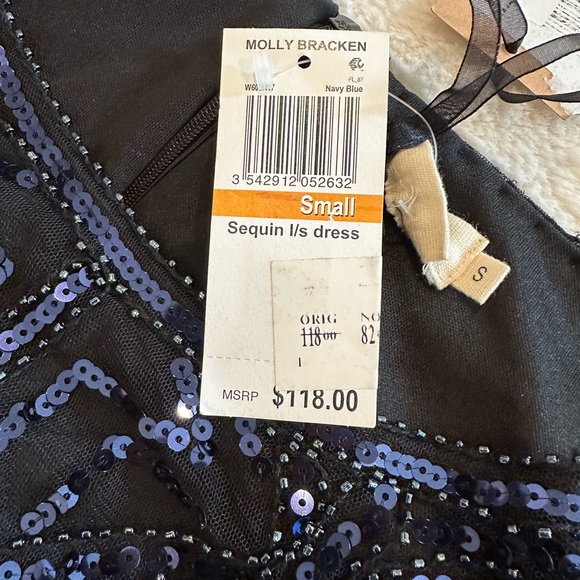 MOLLY BRACKEN SHEER LONG SLEEVE SEQUIN MINI DRESS navy blue size S - Picture 6 of 11